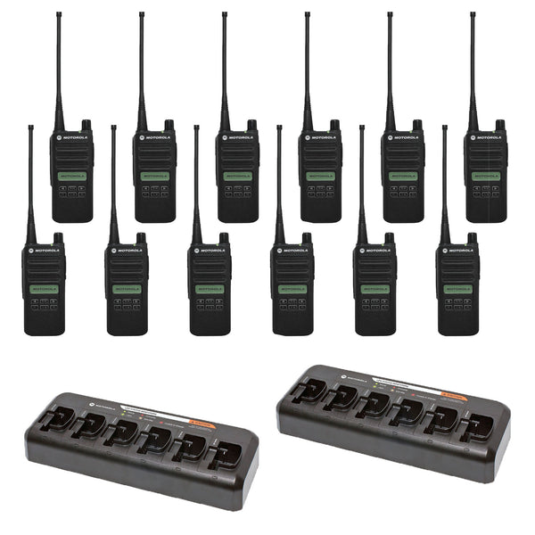 Motorola CP100D Limited Display 12-Pack Bundle with Multi-Unit Chargers