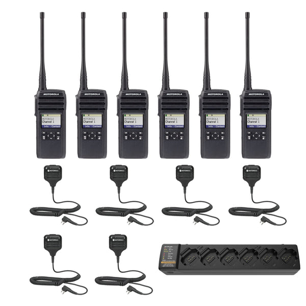 Motorola DTR700 6 Pack Bundle with Multi-Unit Charger and Speaker Microphone