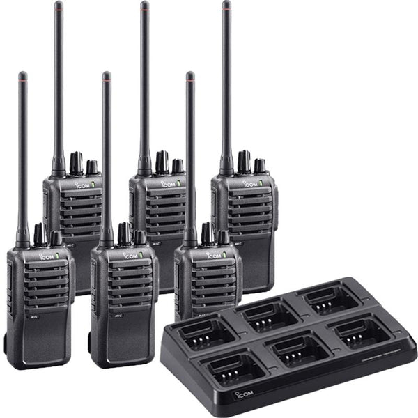 iCOM IC-F4001 450-512MHz UHF 4W Radio 6 Pack w/Multi-Charger