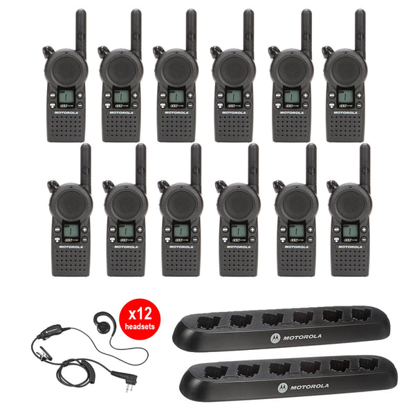 Motorola CLS1110 12-Pack with Headsets & Multi-Chargers – UHF Business Radios