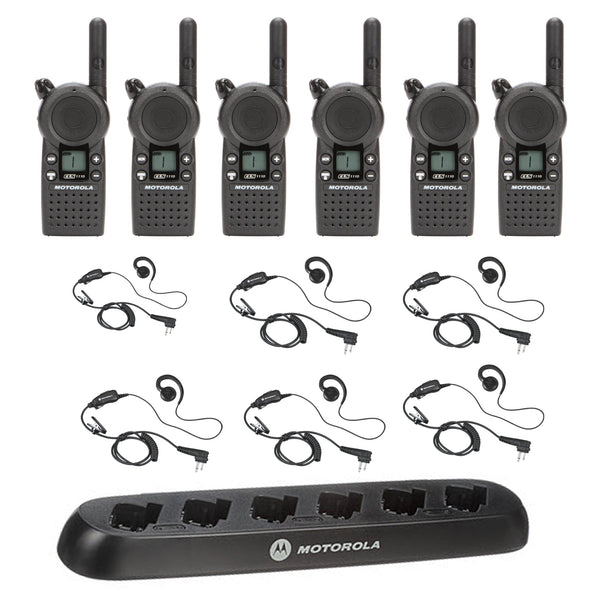 Motorola CLS1110 - 6 UHF 1 W 1 Ch Radios w/ Multicharger and Headsets