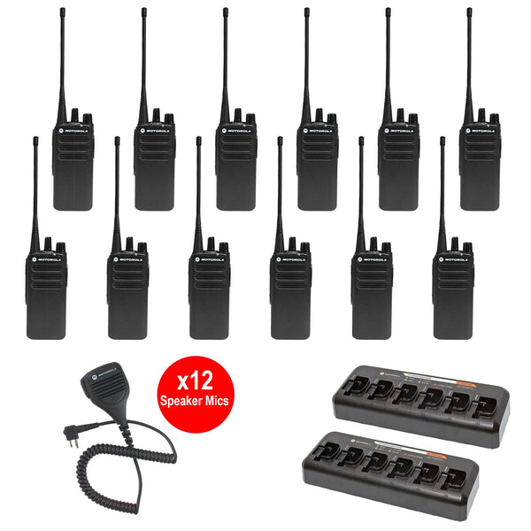 Motorola CP100D Non-Display 12-Pack Bundle with Multi-Unit Chargers and Speaker Microphones
