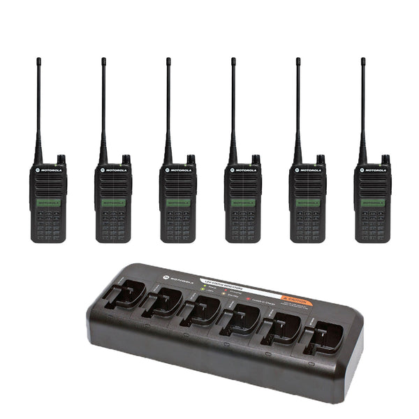 Motorola CP100D Full Keypad Display 6-Pack Bundle with Multi-Unit Charger
