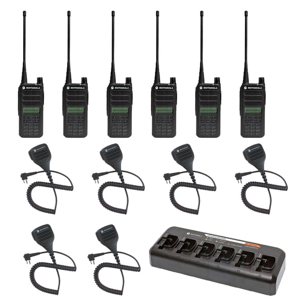 Motorola CP100D Full Keypad Display 6-Pack Bundle with Multi-Unit Charger and Speaker Microphones