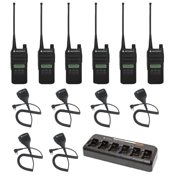 Motorola CP100D Limited Display 6-Pack Bundle with Multi-Unit Charger and Speaker Microphones