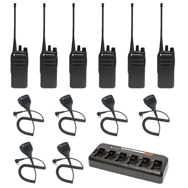Motorola CP100D Non-Display 6-Pack Bundle with Multi-Unit Charger and Speaker Microphones