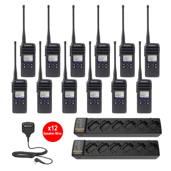 Motorola DTR700 12 Pack Bundle with Multi-Unit Charger and Speaker Microphone