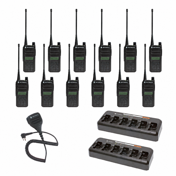 Motorola CP100D Full Keypad Display 12-Pack Bundle with Multi-Unit Chargers and Speaker Microphones