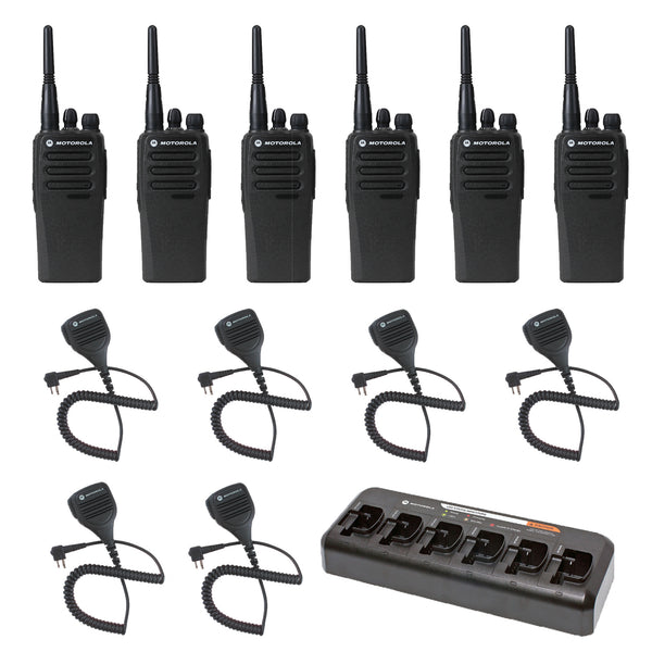 6 pack Motorola CP200d MotoTRBO Portable Radio plus multi unit charger plus speaker microphones